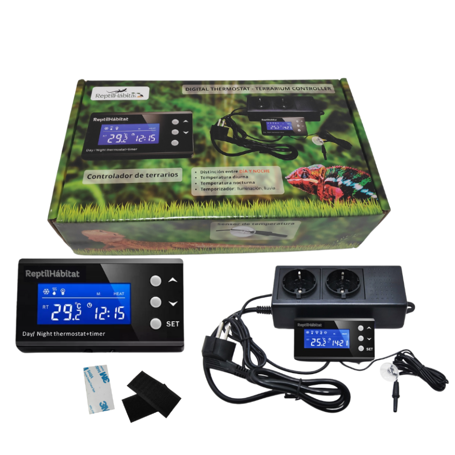 Controlador inteligente para terrário: temperatura e iluminação diurnas e noturnas.