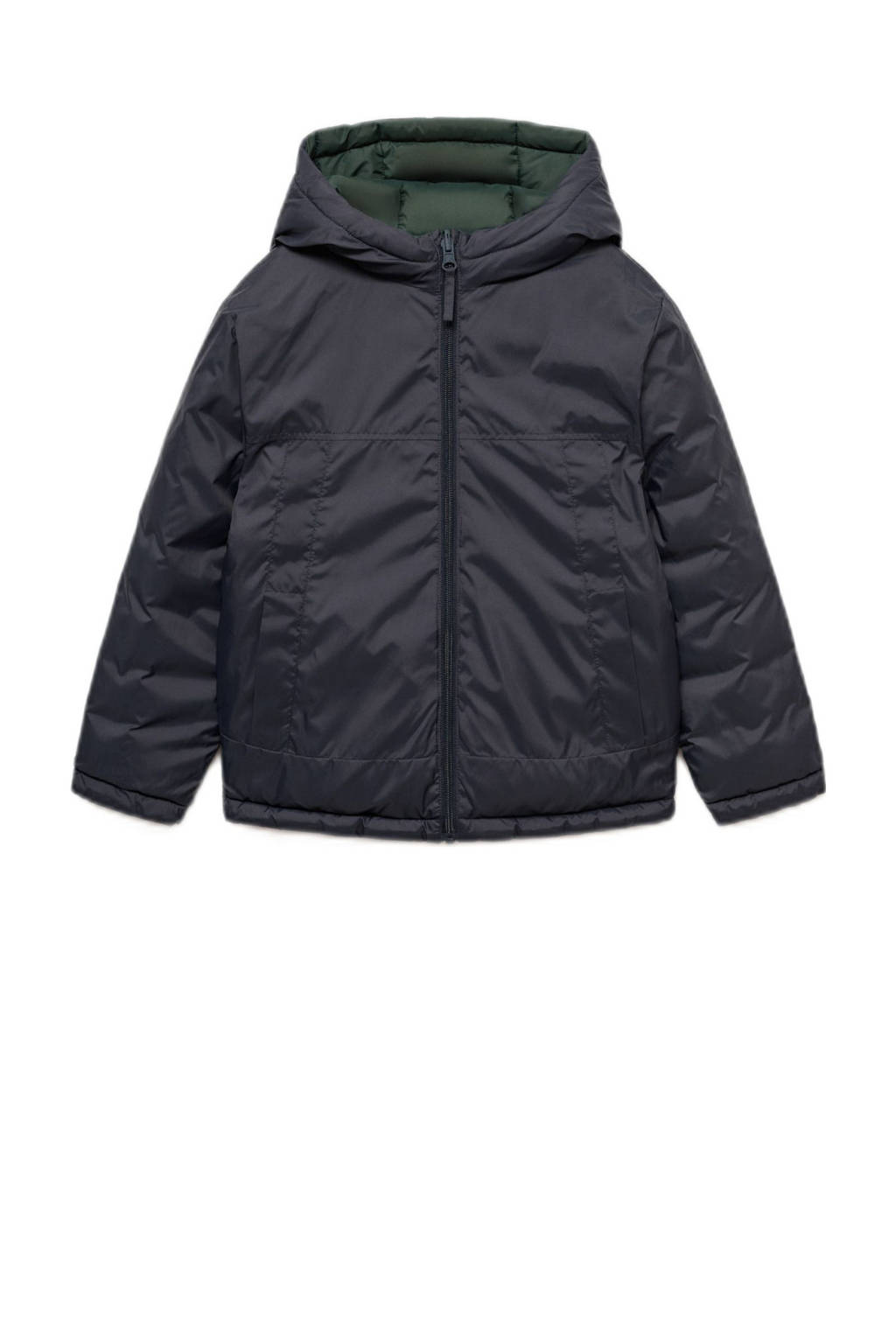 Mango Kids reversible gewatteerde winterjas zwart/donkergroen
