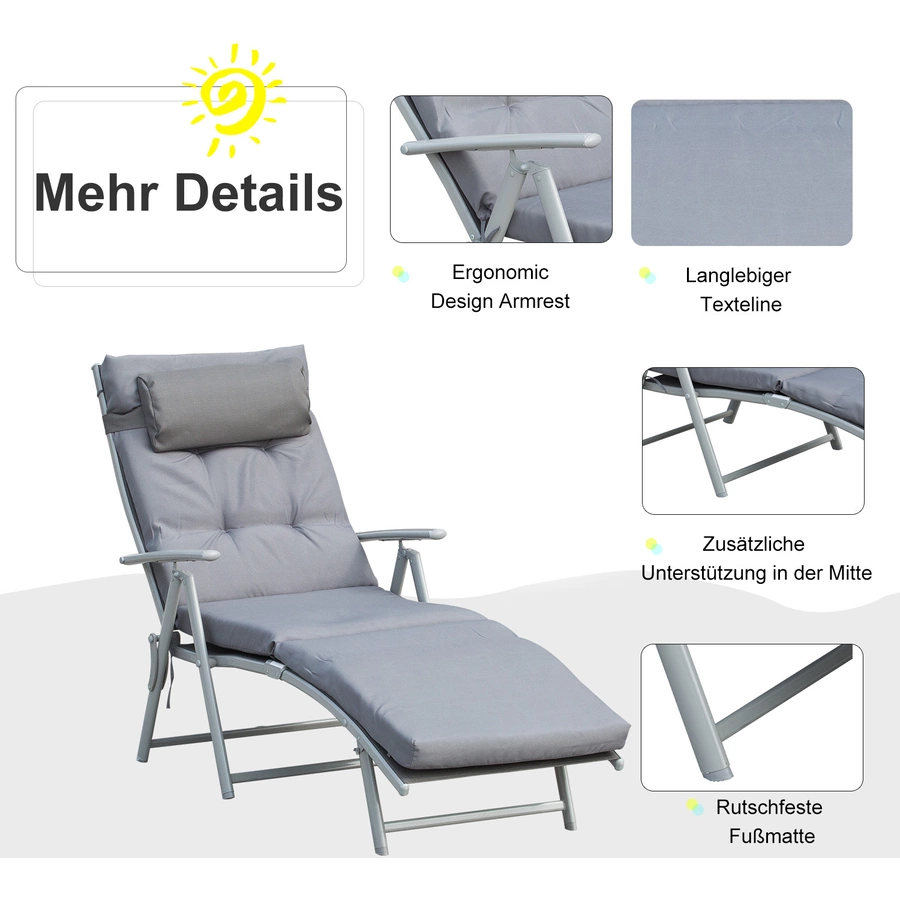 Outsunny Sonnenliege mit Kissen grau
