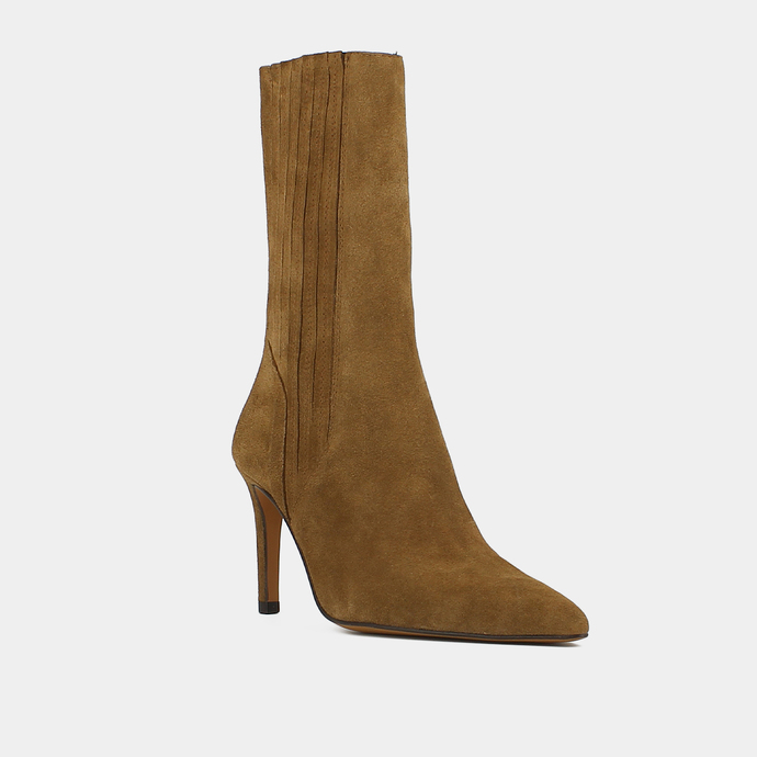 Boots à talons hauts et bouts pointus  en croute tabac
