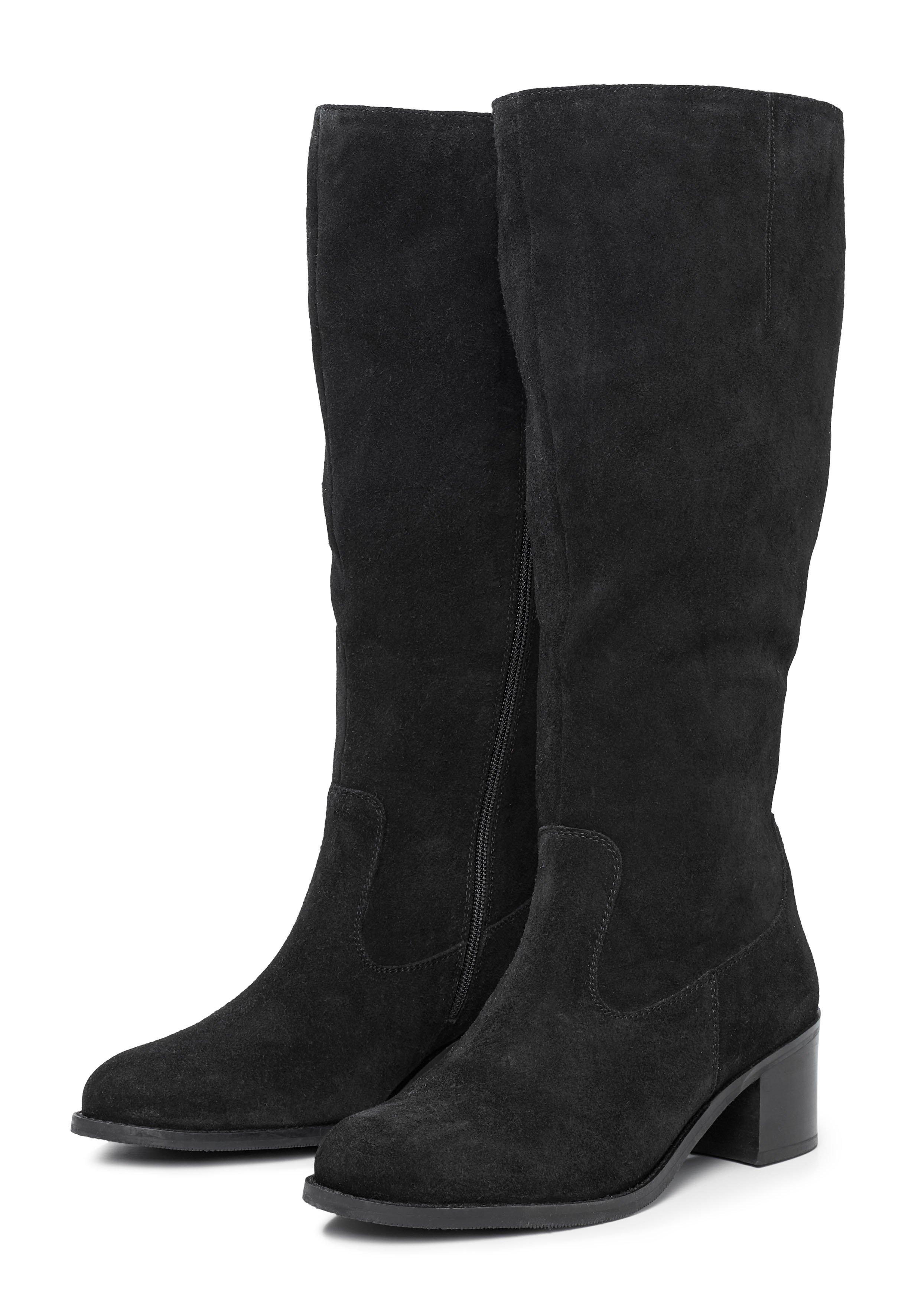 Weitschaftstiefel mit Stretcheinsatz, aus Veloursleder