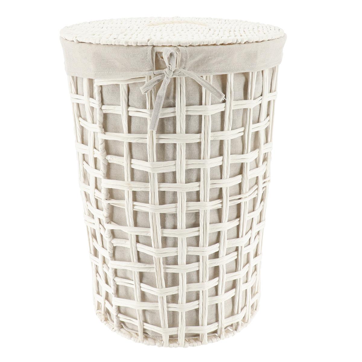 PANIERE A LINGE RONDE 40X56CM BLANC TISSU LIN
