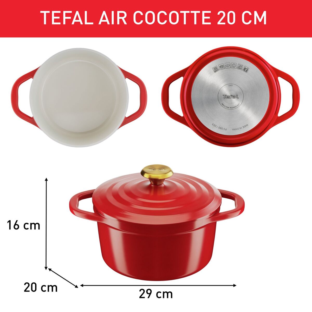 Air gryte, 3,1 liter, 20 cm, rød