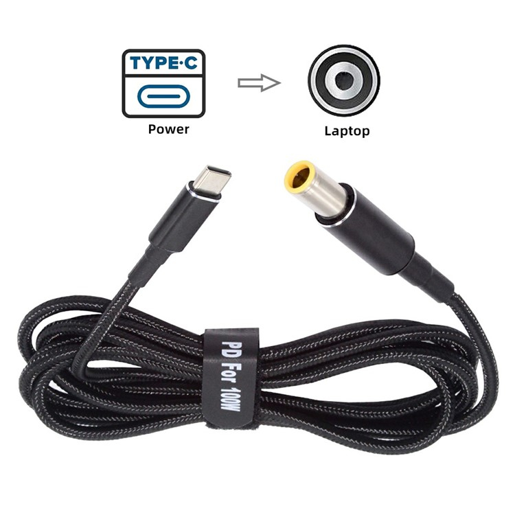 (100W / 180cm) Laptop USB C zu DC Ladeanschluss Adapter Konverter 7.9x5.4mm Nylon Power Delivery Kabel (UC-110-7954MM) - Schwarz