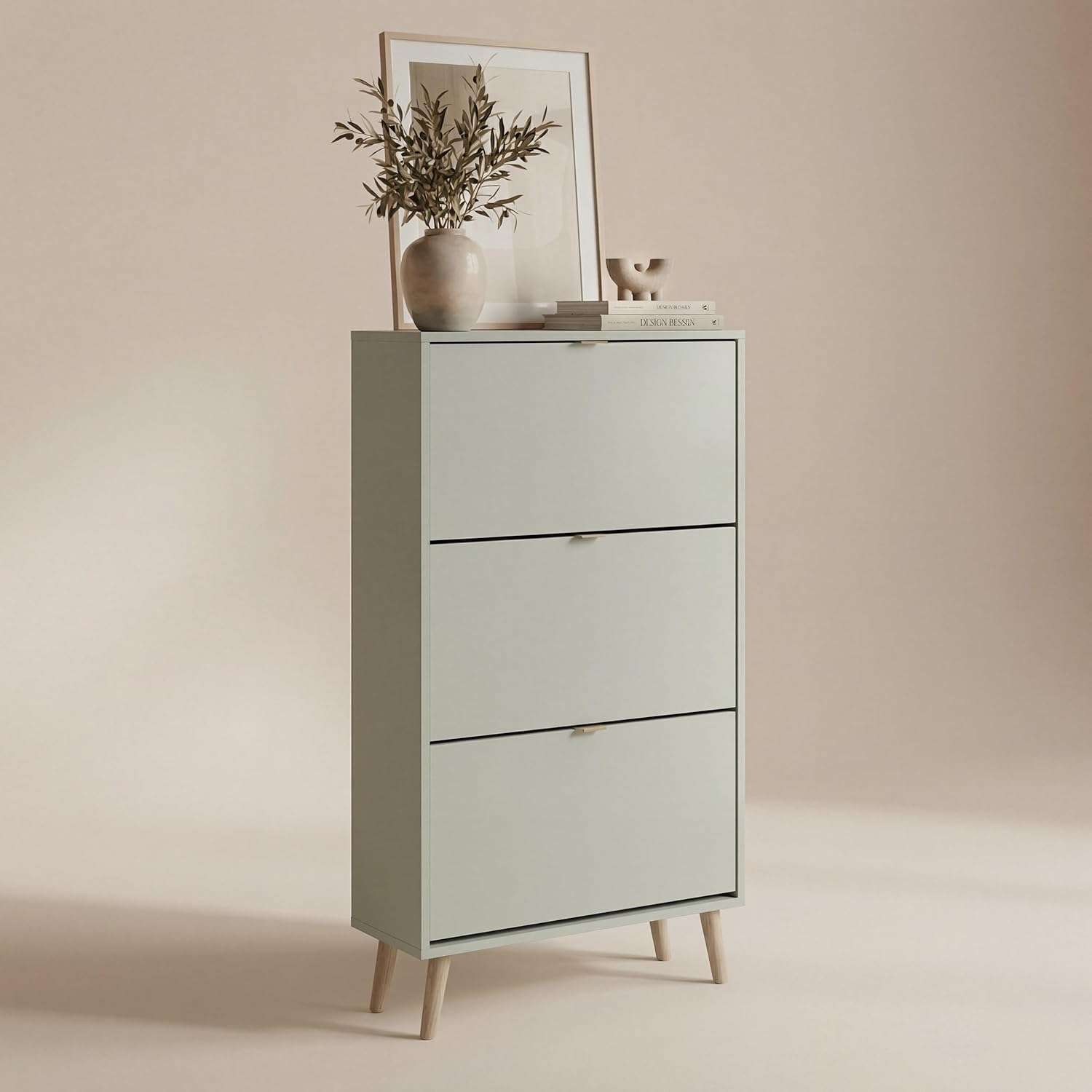 Schuhschrank mit 3 Klappen, Schuhregal Schuhkipper Schmal, Schuhschrank Pastel Grün, Schuhablage Verstellbar, mit 6 Fächern, Schuhablage Verstellbar, 70 x 125 x 24 cm, für Eingangsbereich, Flur