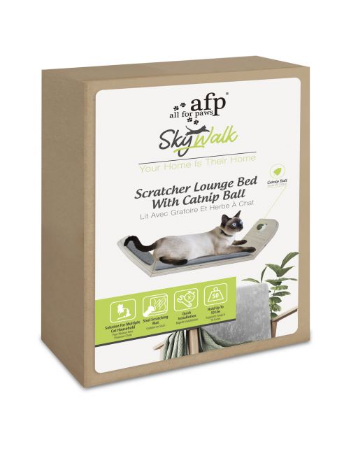 All For Paws Skywalk - Scratcher Lounge Bed With Catnip Ball - Wandkrabpaal - 40x9x29 cm Grijs