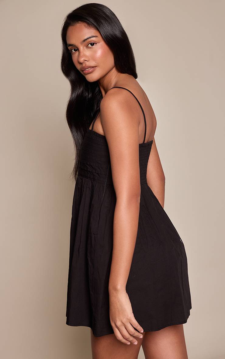 Noir Robe Mini À Bretelles Aspect Lin