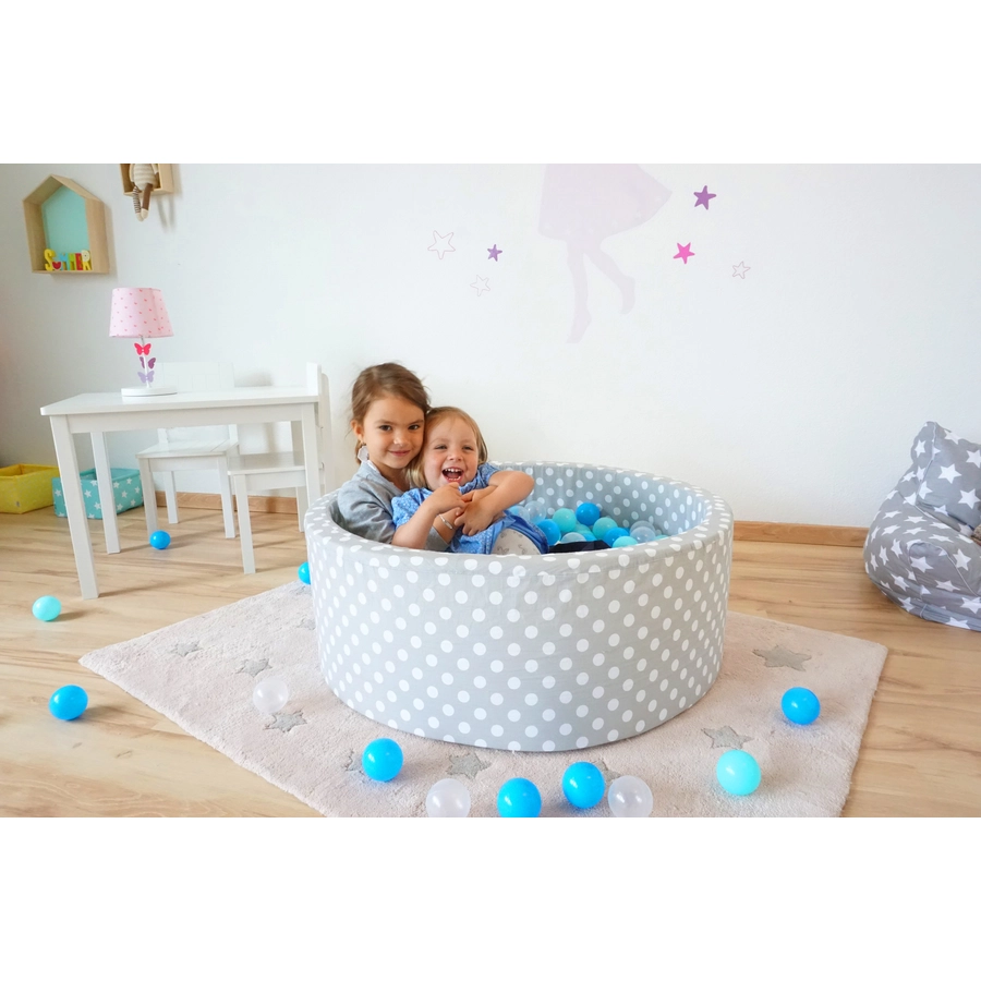 knorr toys® Bällebad soft - Grey white dots - 300 balls soft bluebluetransparent grau