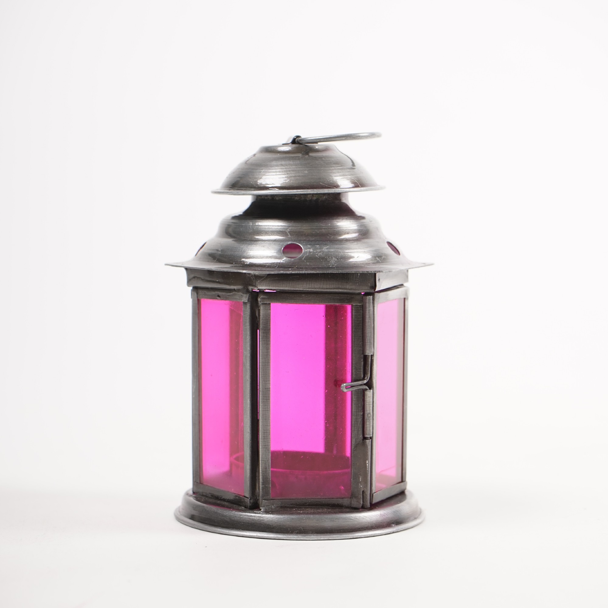 Laterne 'Achteck', silber/pink, Ø 8 cm, H 12 cm von fischer's lagerhaus