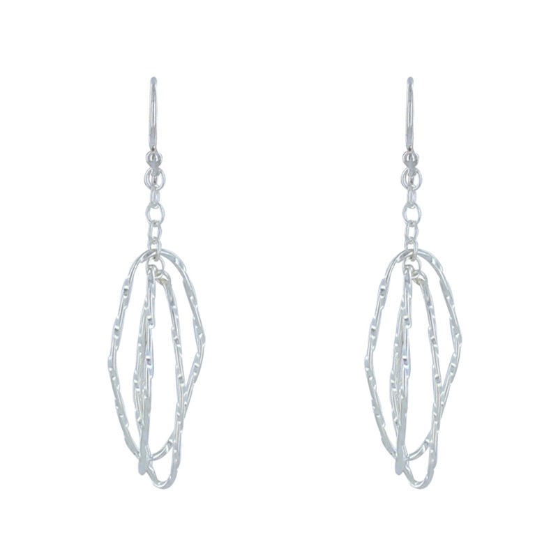 Boucles d'Oreilles Argent Trois Anneaux Ovales Entrelacés