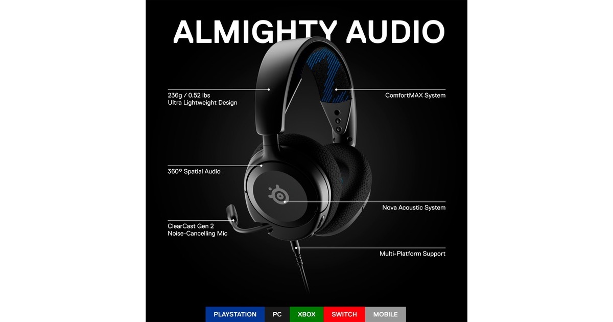 SteelSeriesArctis Nova 1P over-ear gaming headset  (Zwart, Pc, PlayStation 4, PlayStation 5, Xbox, Nintendo Switch)