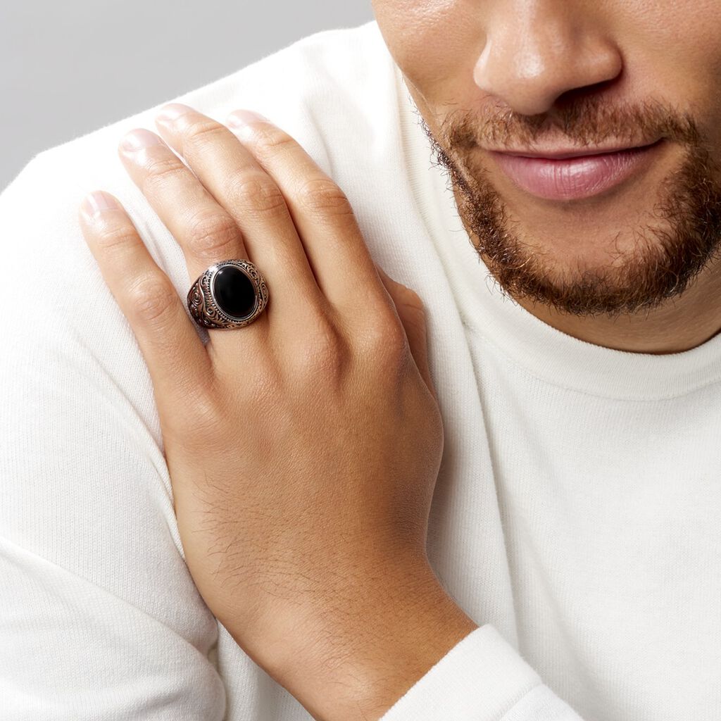 Chevalière Zayn Acier Blanc Agate