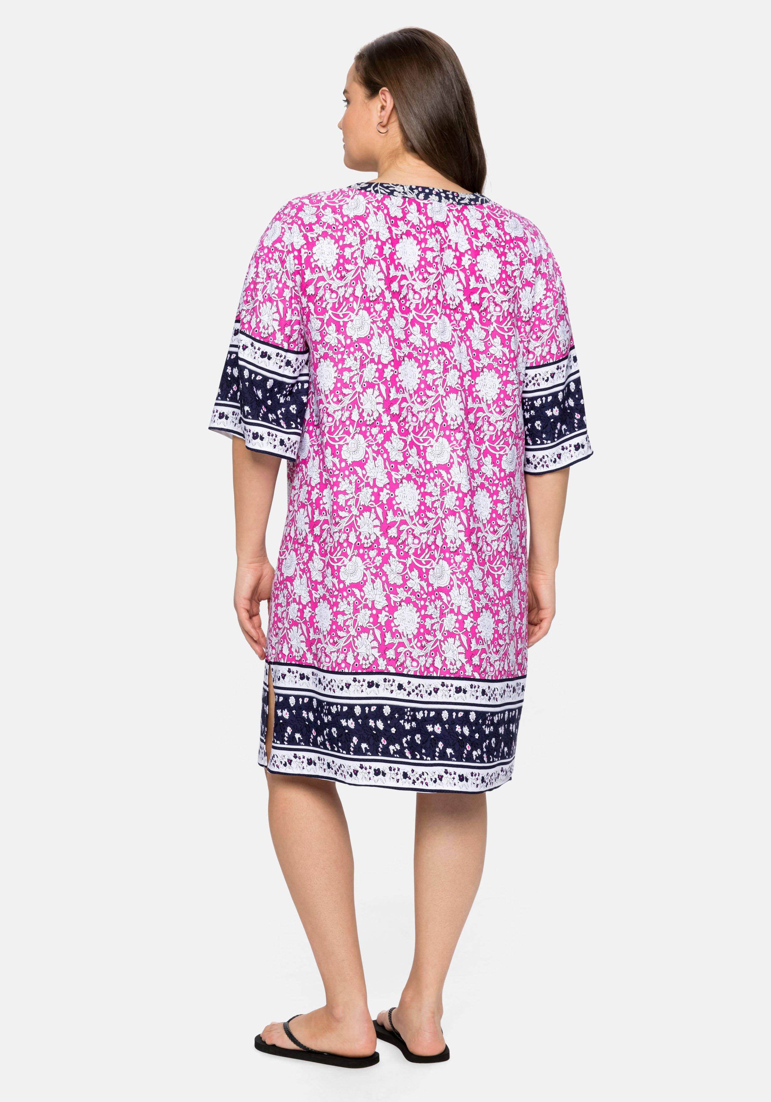 Lounge-Kleid mit Blumenprint und Bordürendruck