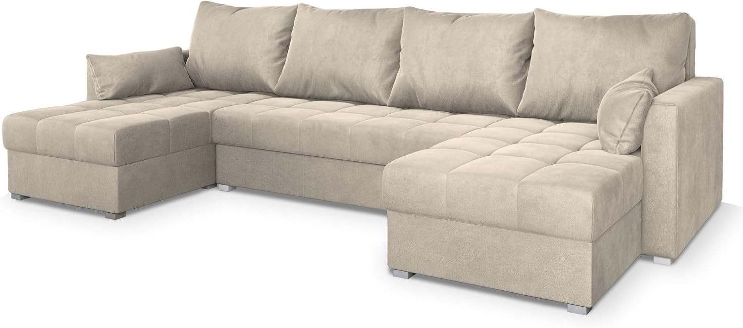 Masseno Ecksofa NAKO M mit Schlaffunktion U-Form, Sofa mit Bettkasten, Wohnzimmersofa, Couch, Soffa, Bettsofa, Couchgarnitur- Creme, Monolith 04