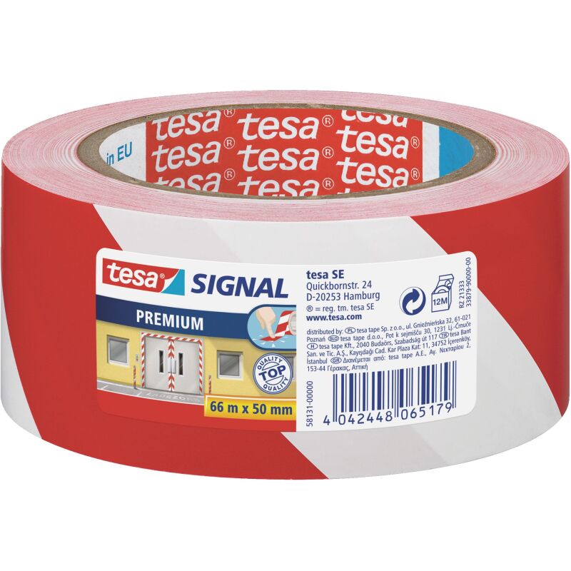 Ruban adhésif de marquage Tesa PVC 50 mm x 66 m - Rouge et blanc