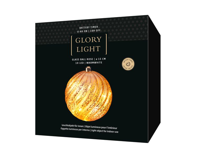 STT Glass ball rose, 15 cm Warmweiss LED Dekoration