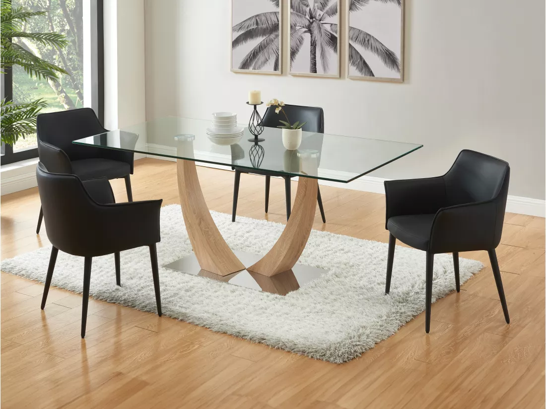Lot de 6 chaises avec accoudoirs en simili et métal - Noir - MIALOV