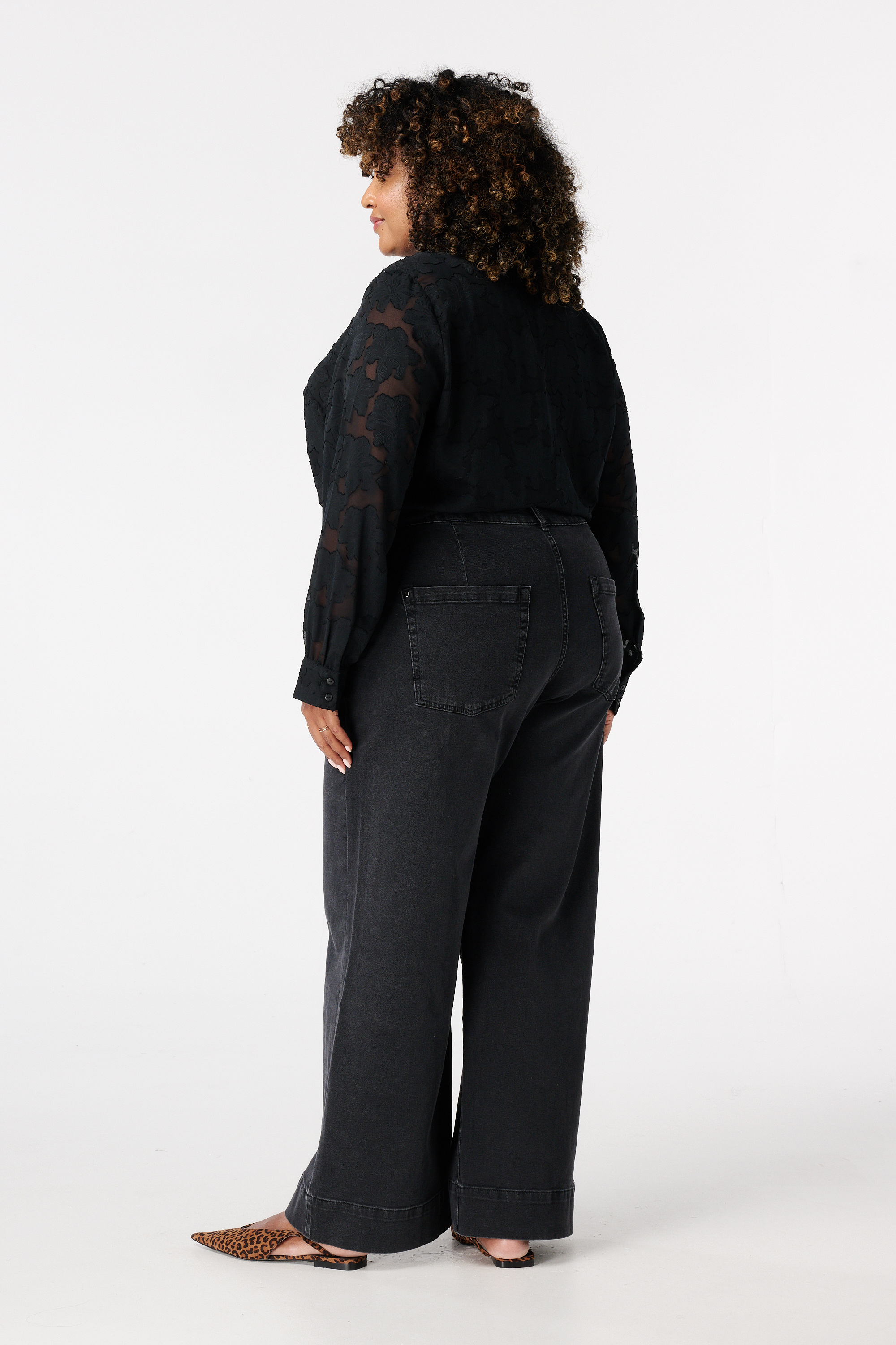 Wide leg jeans met sierknopen Grijs