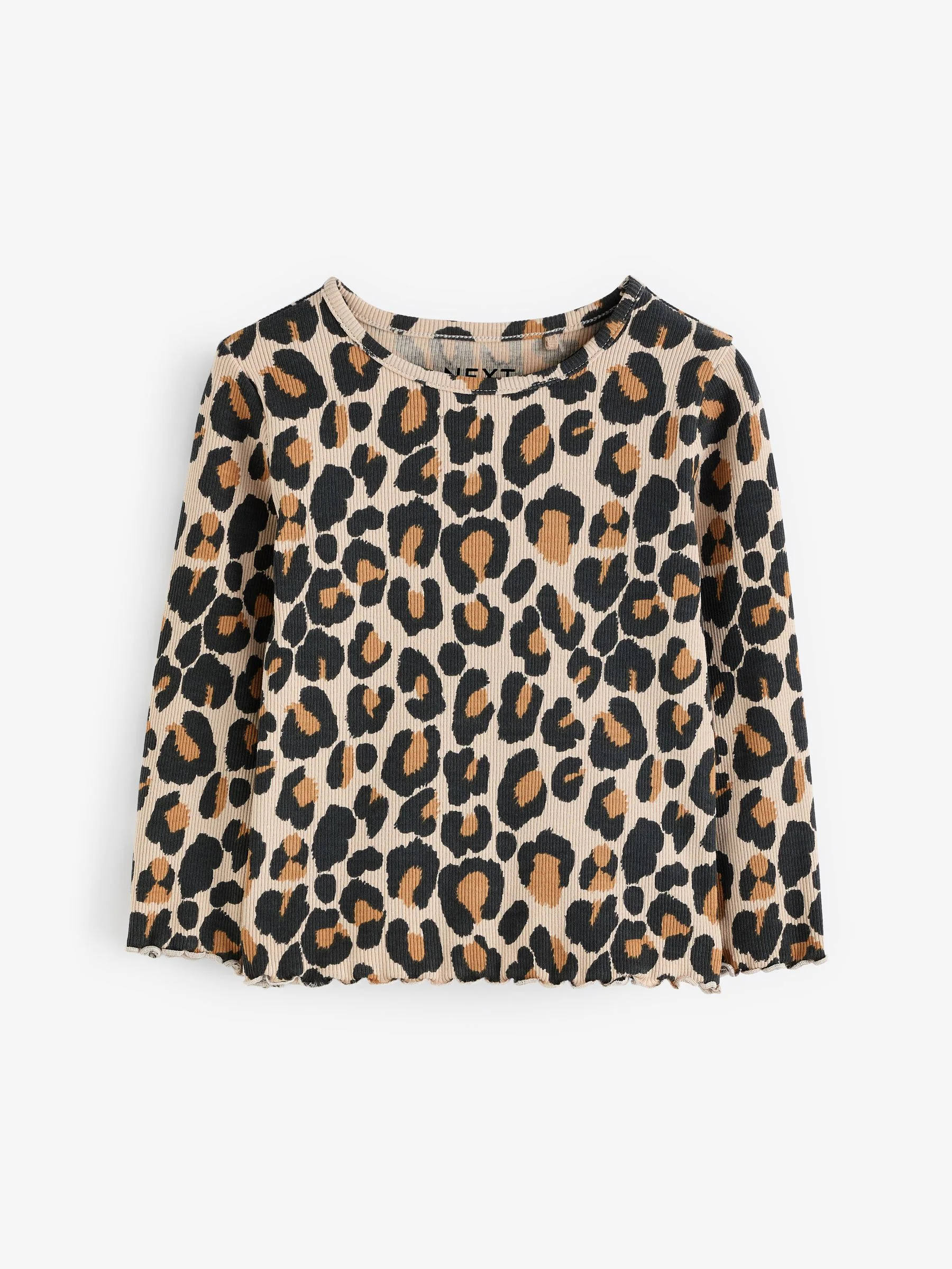 Animal luipaardprint - Geribbeld T-shirt met lange mouwen en katoengehalte (3 mnd-7 jr)