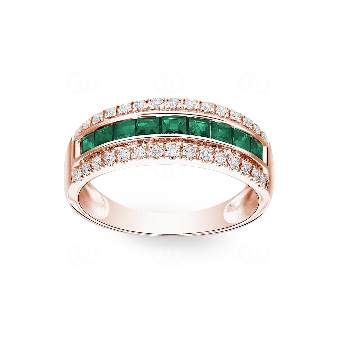 Smaragdring 750/18 K Roségold mit Diamanten 0.20 ct H/si