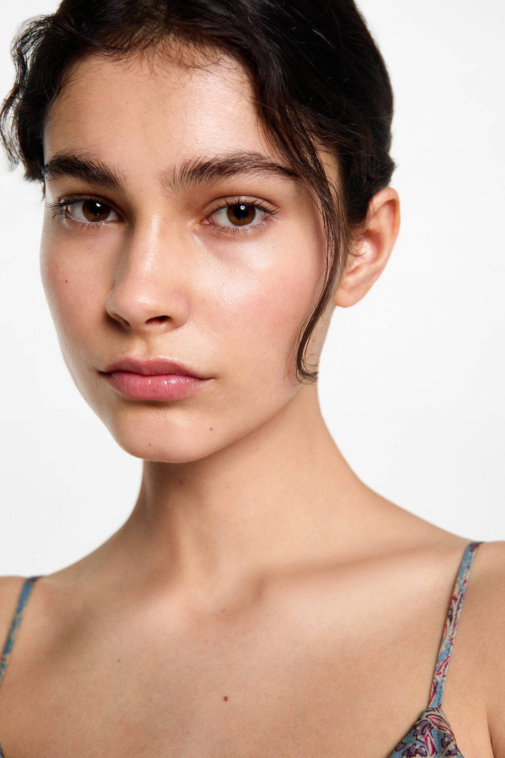 MANGO TEEN spaghettitop met all over print lichtblauw/paars/roze