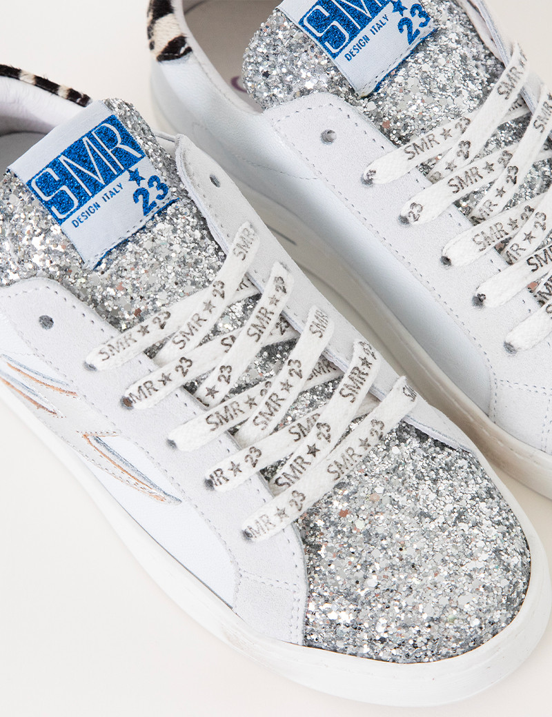 SEMERDJIAN BASKETS MAYA BASSES 10311 CUIR BLANC GLITTER ARGENTÉ