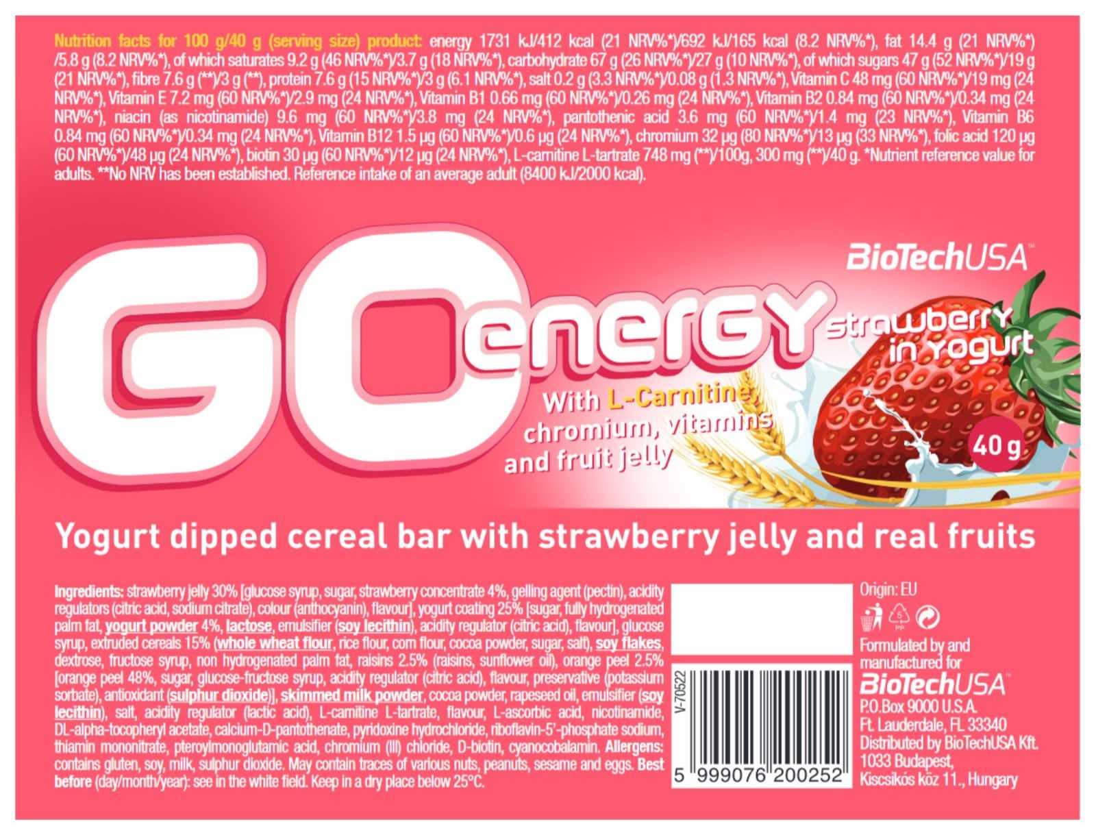 Barra energética Biotech USA Go Energy Bar 40 g