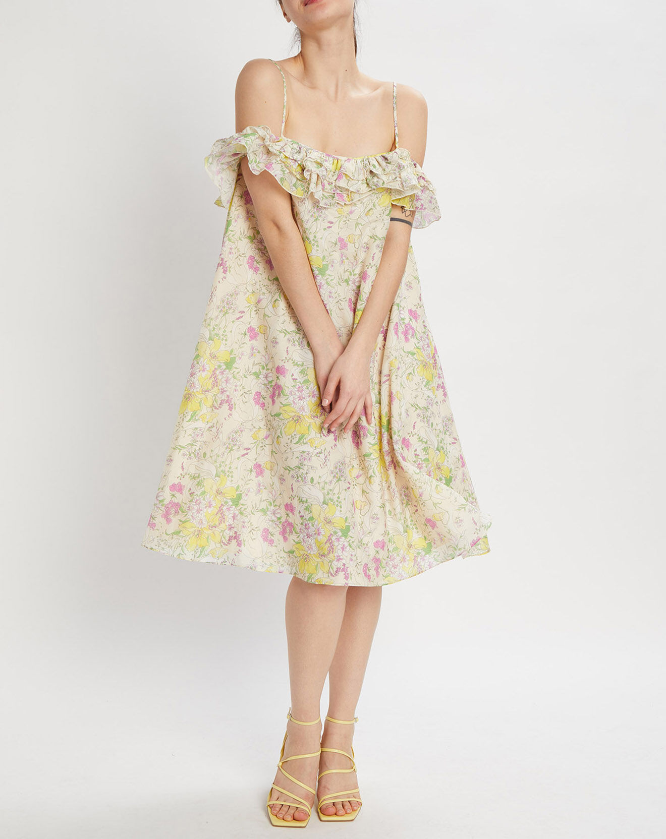 Manoush Robe en Coton & Soie à fleurs Champêtre écru/multicolore