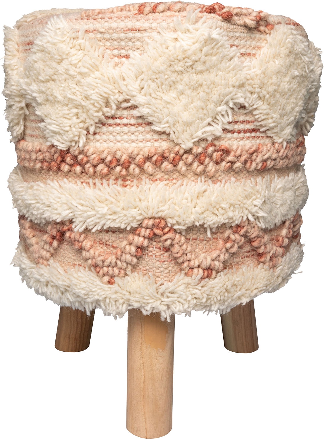 Kayoom Sitzhocker »Hocker Bohist 225, charaktergebende Strukturen mit Fransen und Quasten« 1 Stk. tlg. handgefertigtes Unikat, Boho-Style, gut kombinierbar