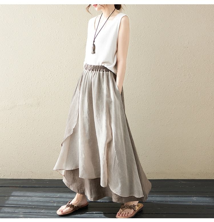 Supernova - Tweekleurige asymmetrische maxi-A-lijn rok met hoge taille