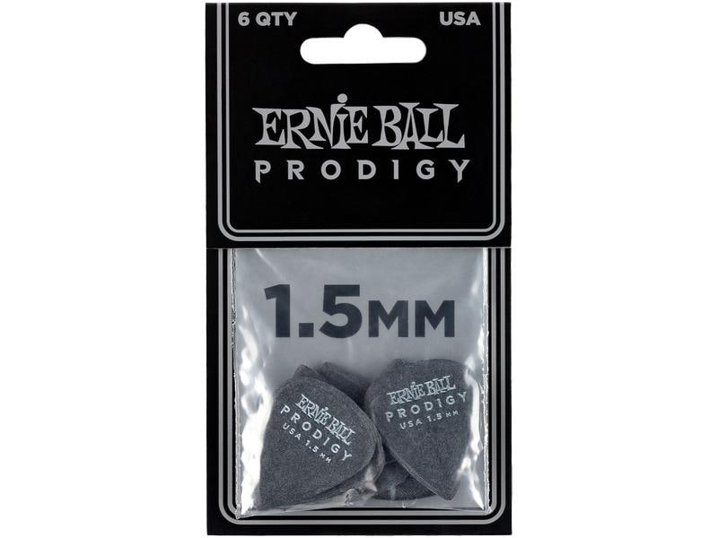 Ernie Ball Black Standard Prodigy Picks 1.5 mm – 6er Pack Delrin-Plektren mit einer sicheren, rutschfesten Oberfläche