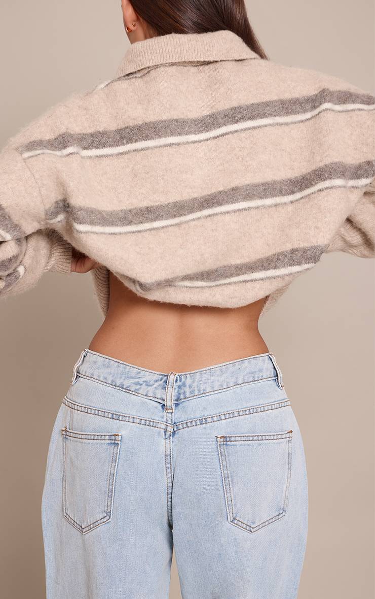 Bleu Clair Jean Boyfriend Style Dos Plongeant Délavage Bleu Moyen