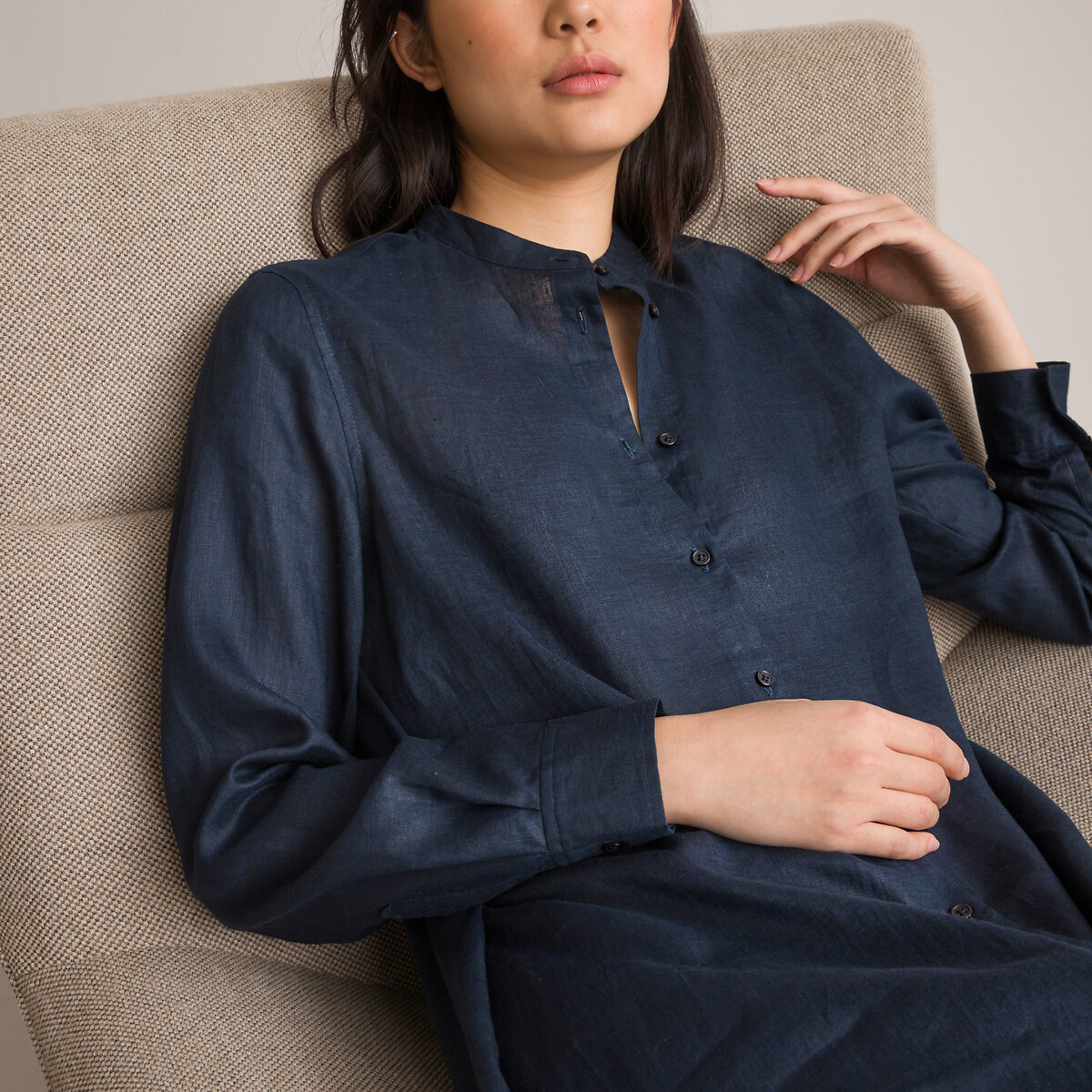 COLEÇÕES LA REDOUTE<br>Vestido longo com mangas compridas, em linho