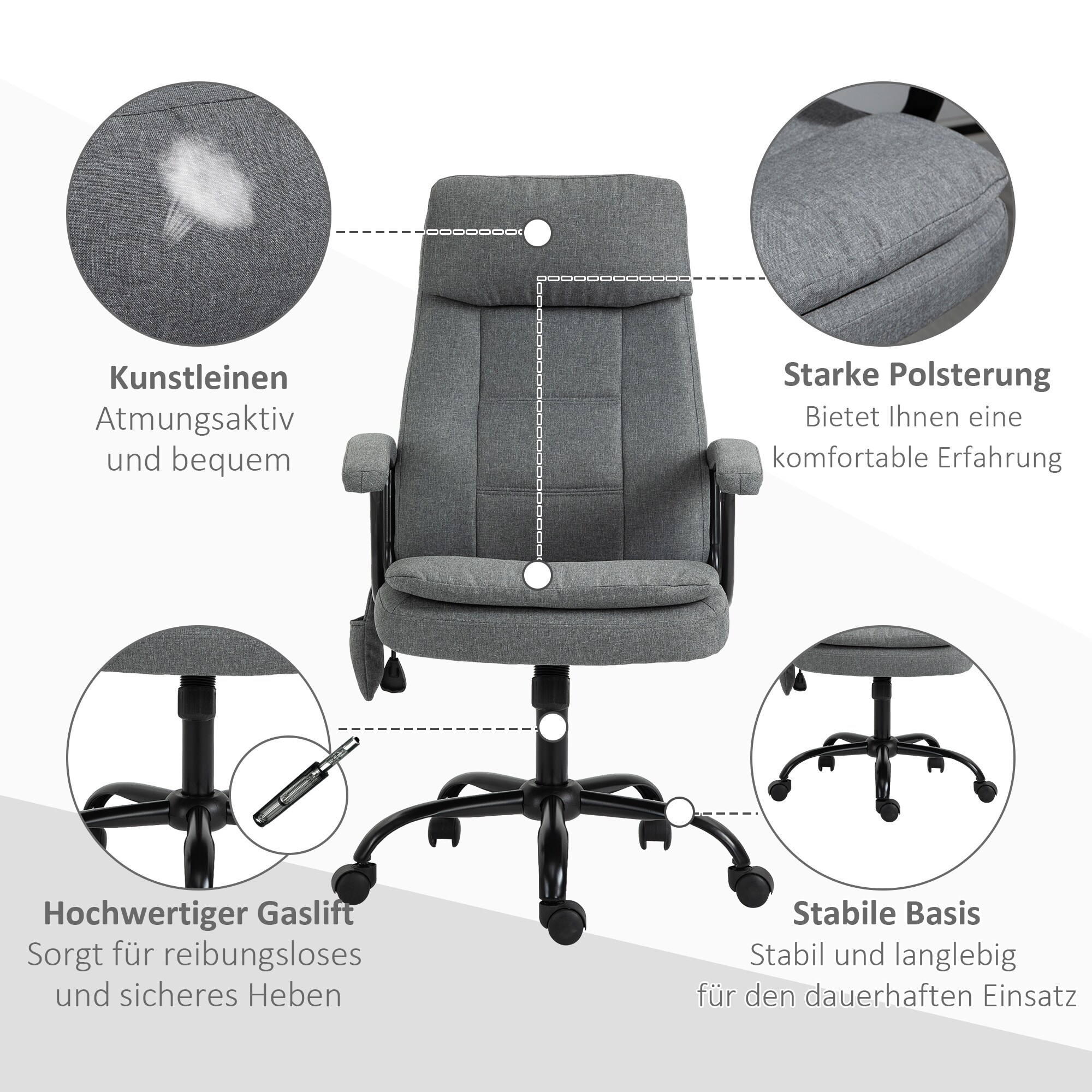 Vinsetto Bürostuhl  mit Massagefunktion 63 x 70 x 112-121 cm (BxTxH)