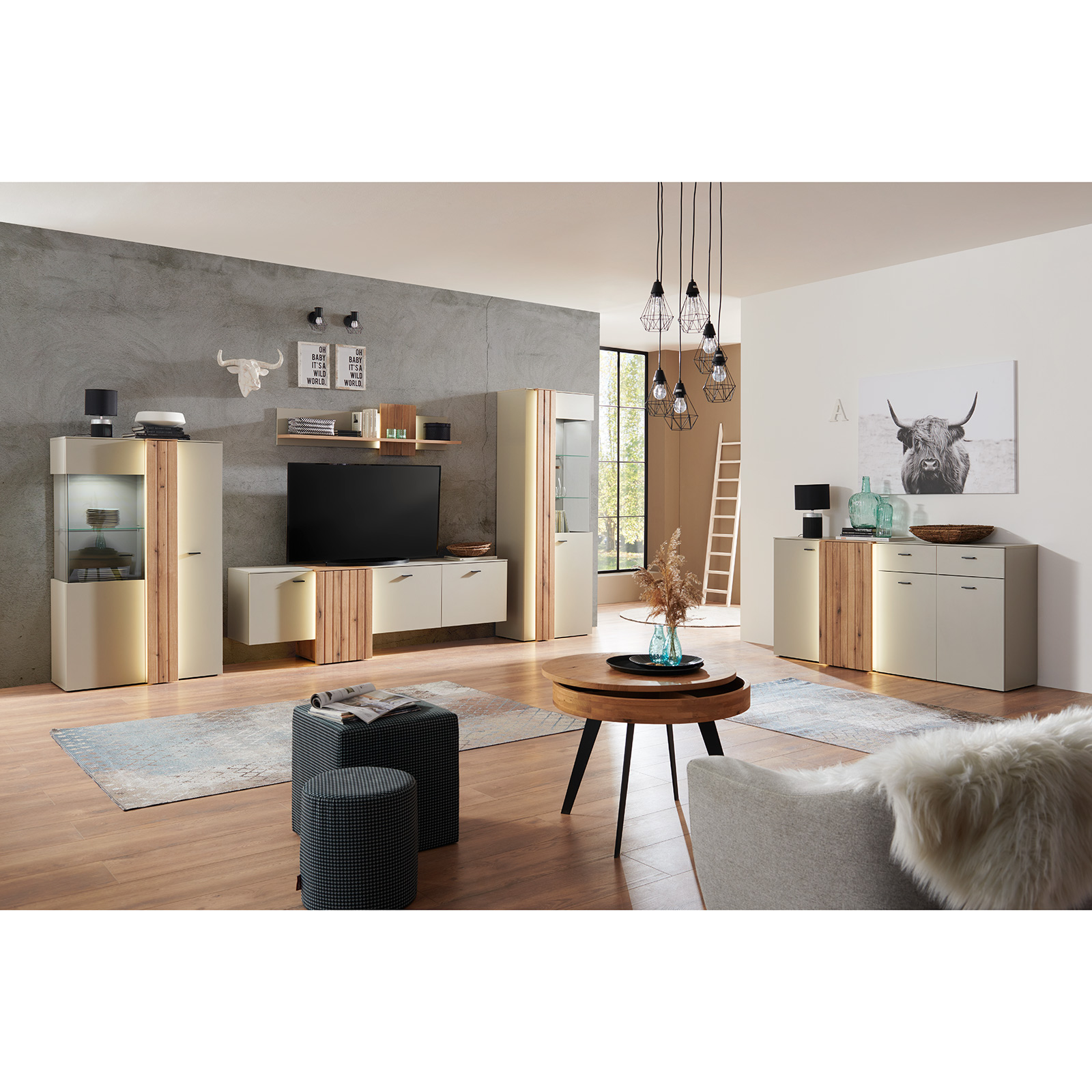 Standvitrine SANTANA - Coast Evoke Eiche-kieselgrau - 203 cm