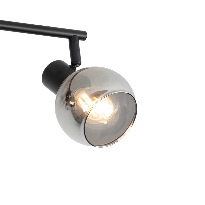 Art Deco plafondlamp, zwart met gerookt glas, 4-lichts - Vidro