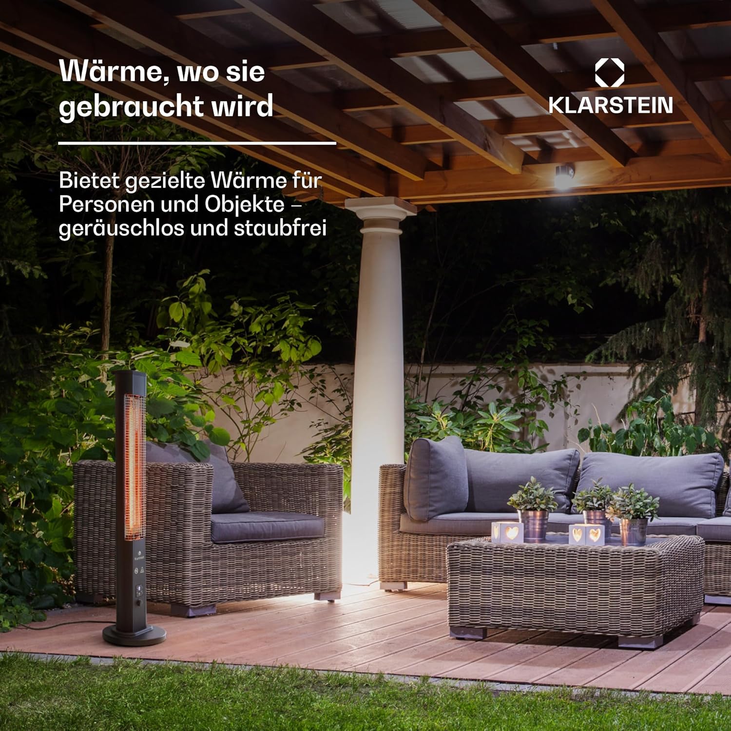 blumfeldt Infrarotheizung, Heizstrahler für den Innenraum, Infrarotheizung Standgerät, Sicher Elektroheizung mit Kippschutz, Energieeffiziente Heizung mit IP65, Terrassen-Heizstrahler, 1200 Watt