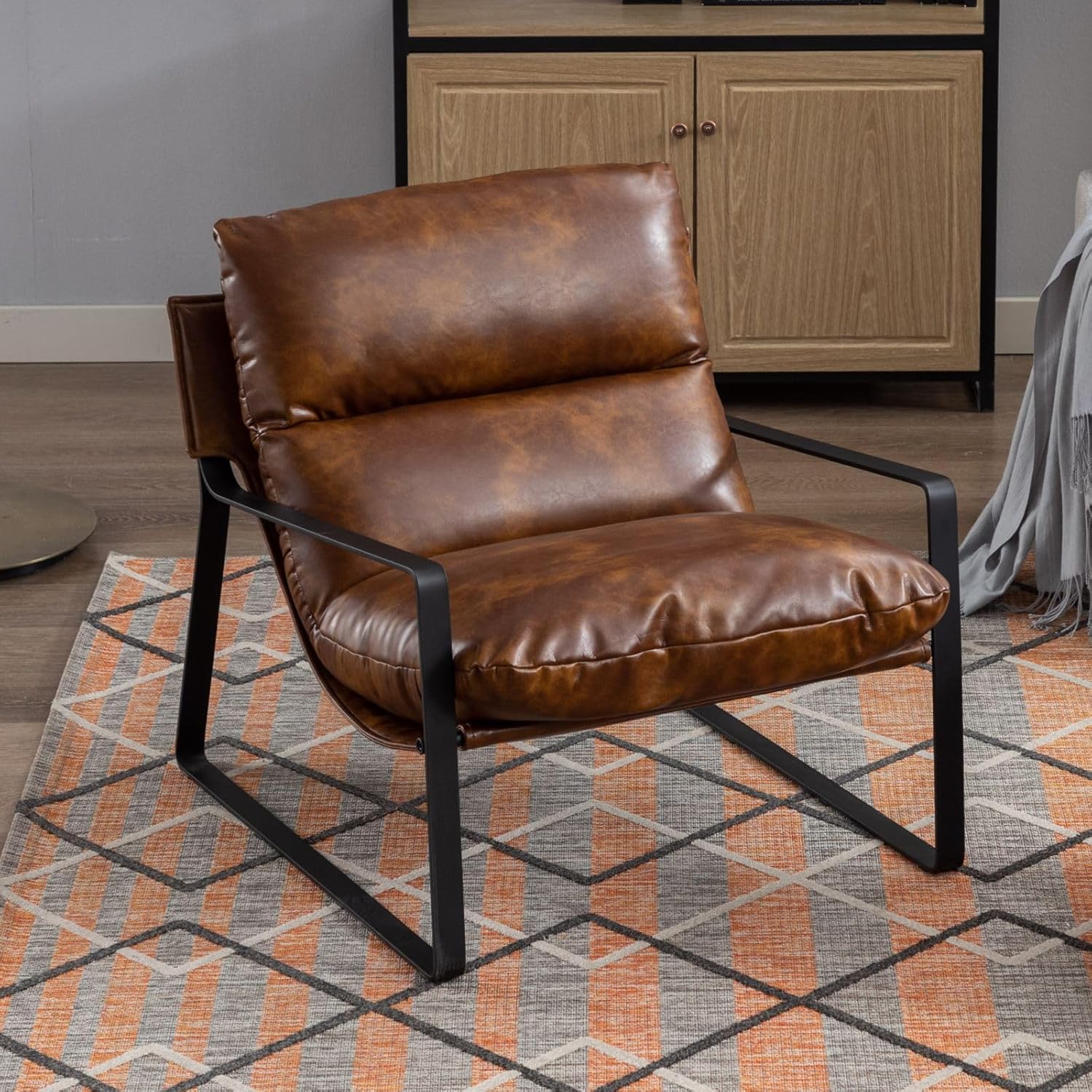 chairus Loungesessel Polsterstuhl Sessel für Wohnzimmer aus PU Leder Modern Ohrensessel Schlafzimmer Relaxsessel mit Armlehnen (Braun)
