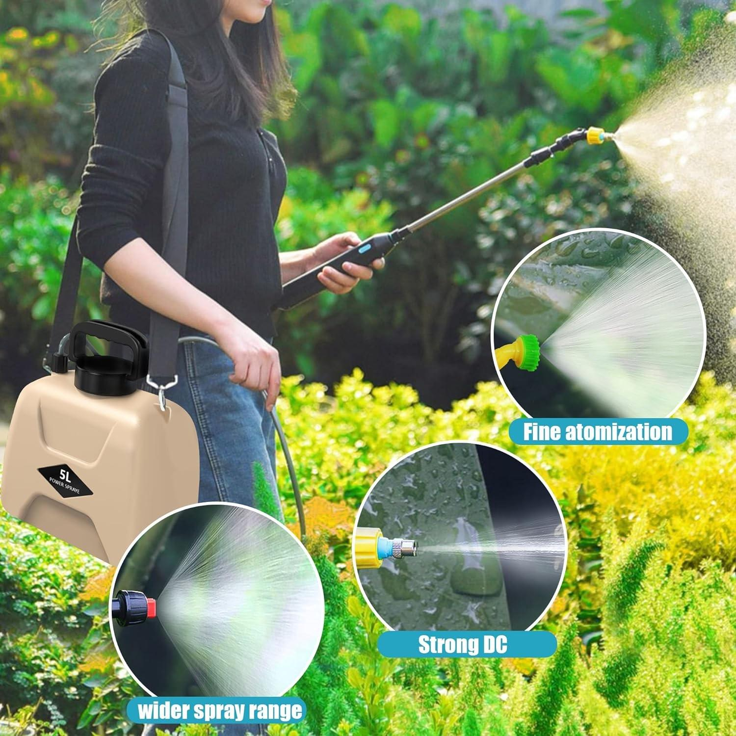 (5L) Elektrische USB Garten Spritze Pflanzenschutz Drucksprüher Rückenspritze inkl. Sprühaufsätze   Schultergurt - Beige