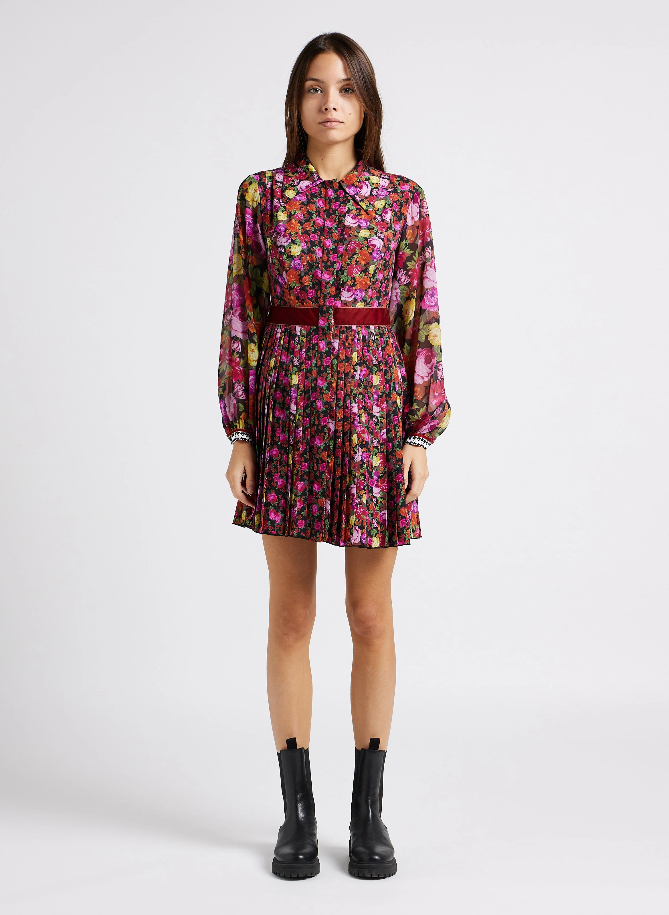 VENETO - Robe chemise droite à col classique | Multicolore