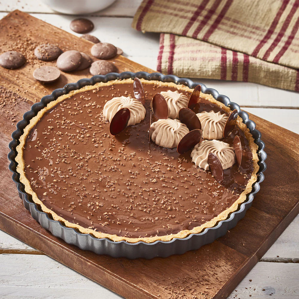 Moule à tarte 32 cm en acier antiadhésif fond fixe De Buyer