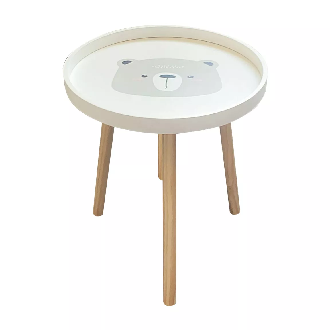 Table basse enfant bois (D33 cm) Ourson Marron