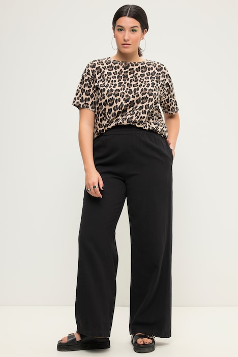 Leinenmix-Hose, Wide Legs, HighWaist, Elastikbund