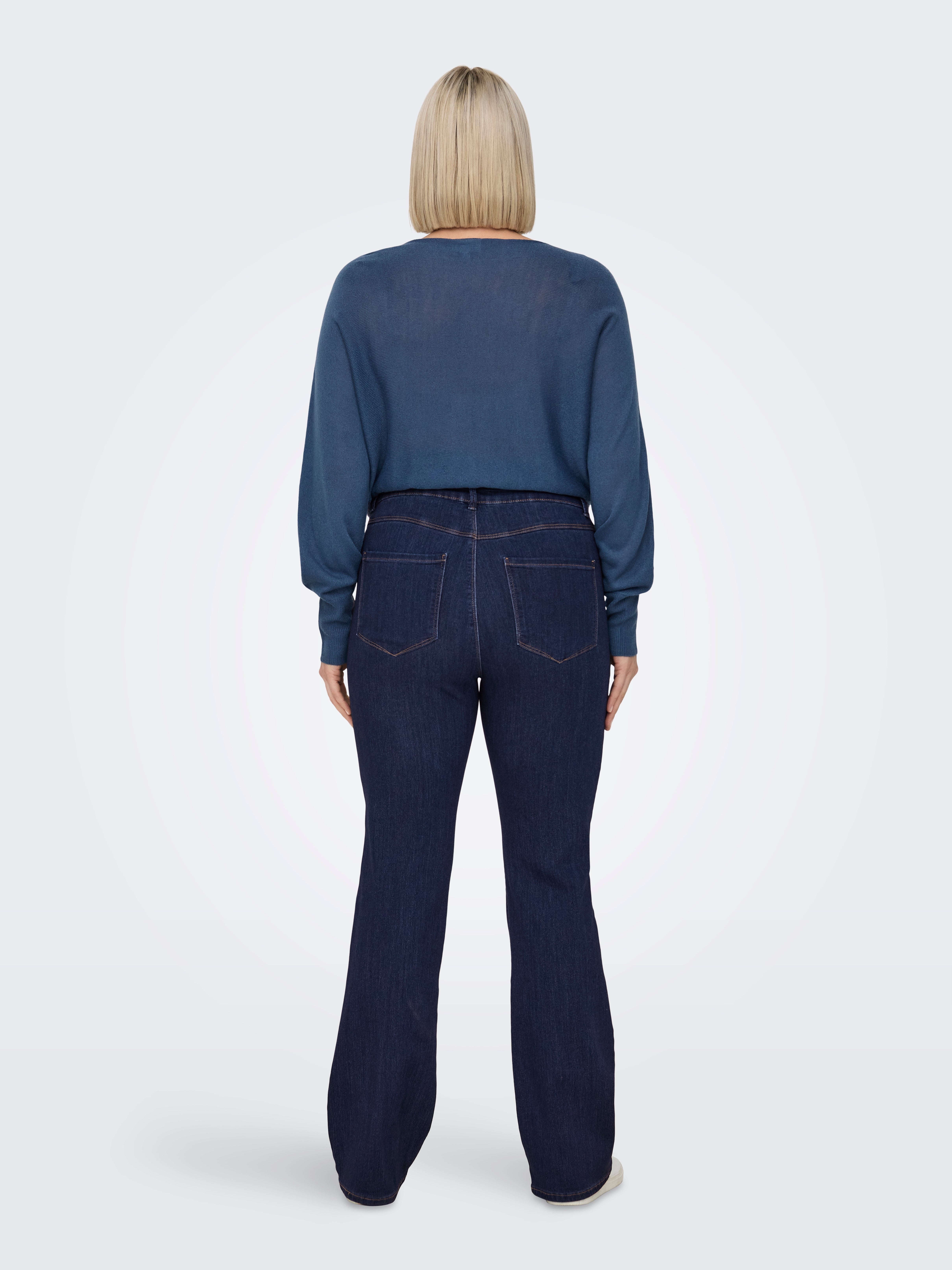 CARTHUNDER Mittlere Taille Ausgestellt Jeans Dark Blue Denim