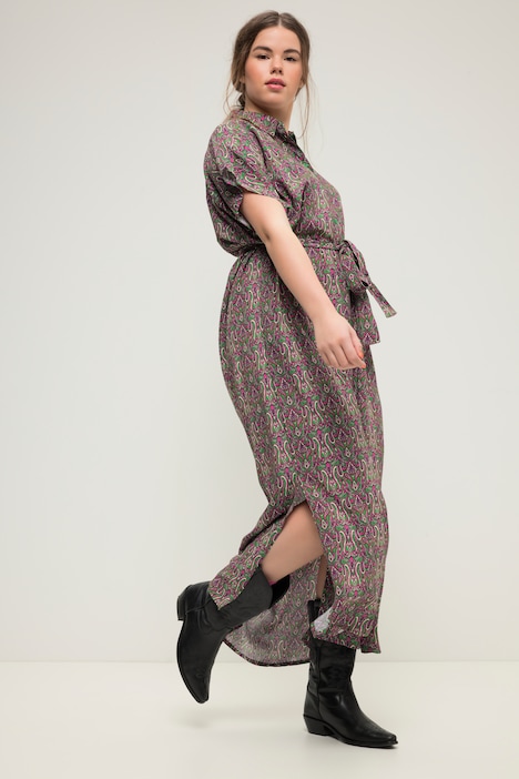 Maxikleid, oversized, Paisley-Print, Hemdkragen, Knopfleiste