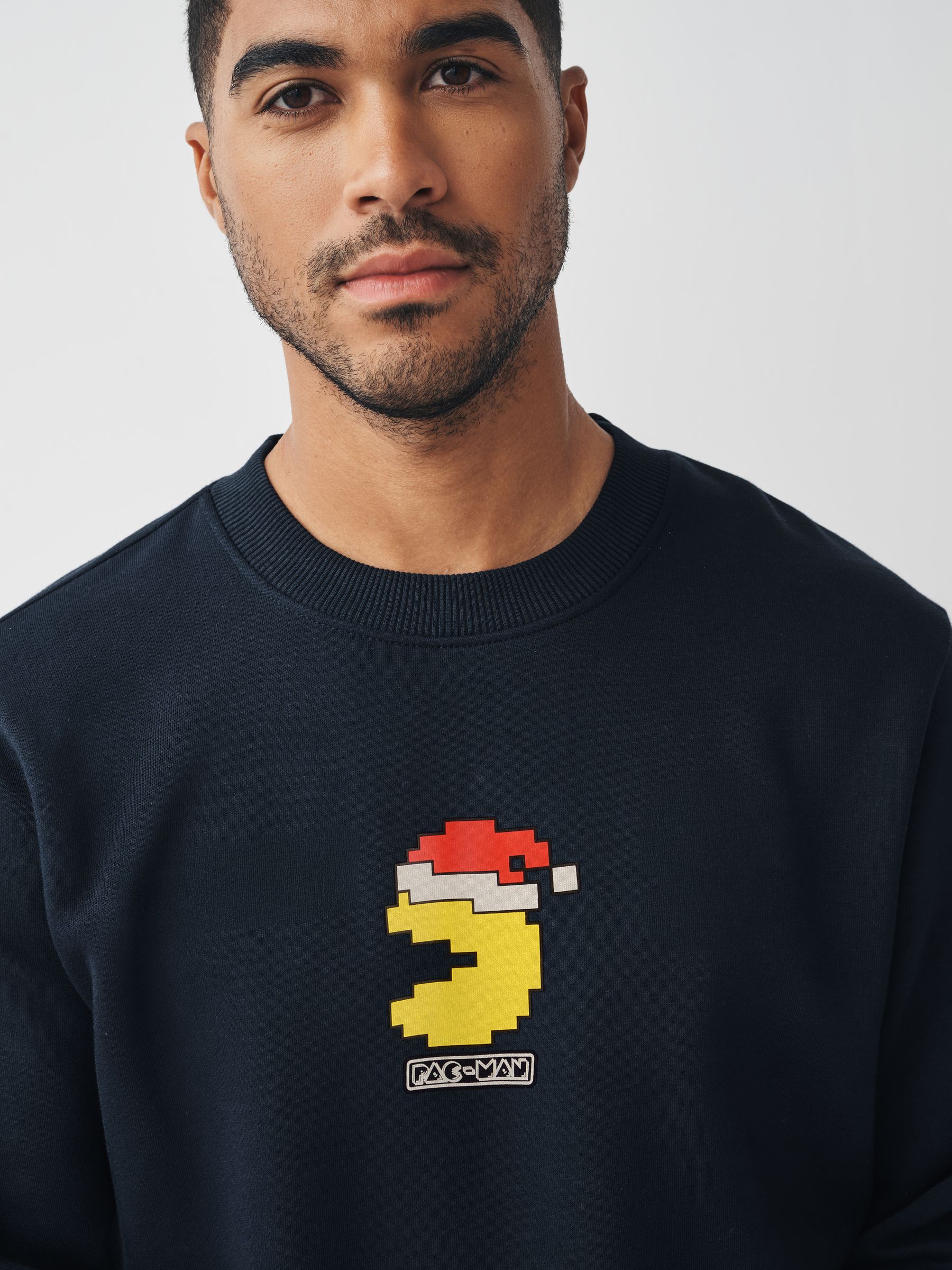 Donkerblauw - Sweatshirt met ronde hals en Pacman-print met print