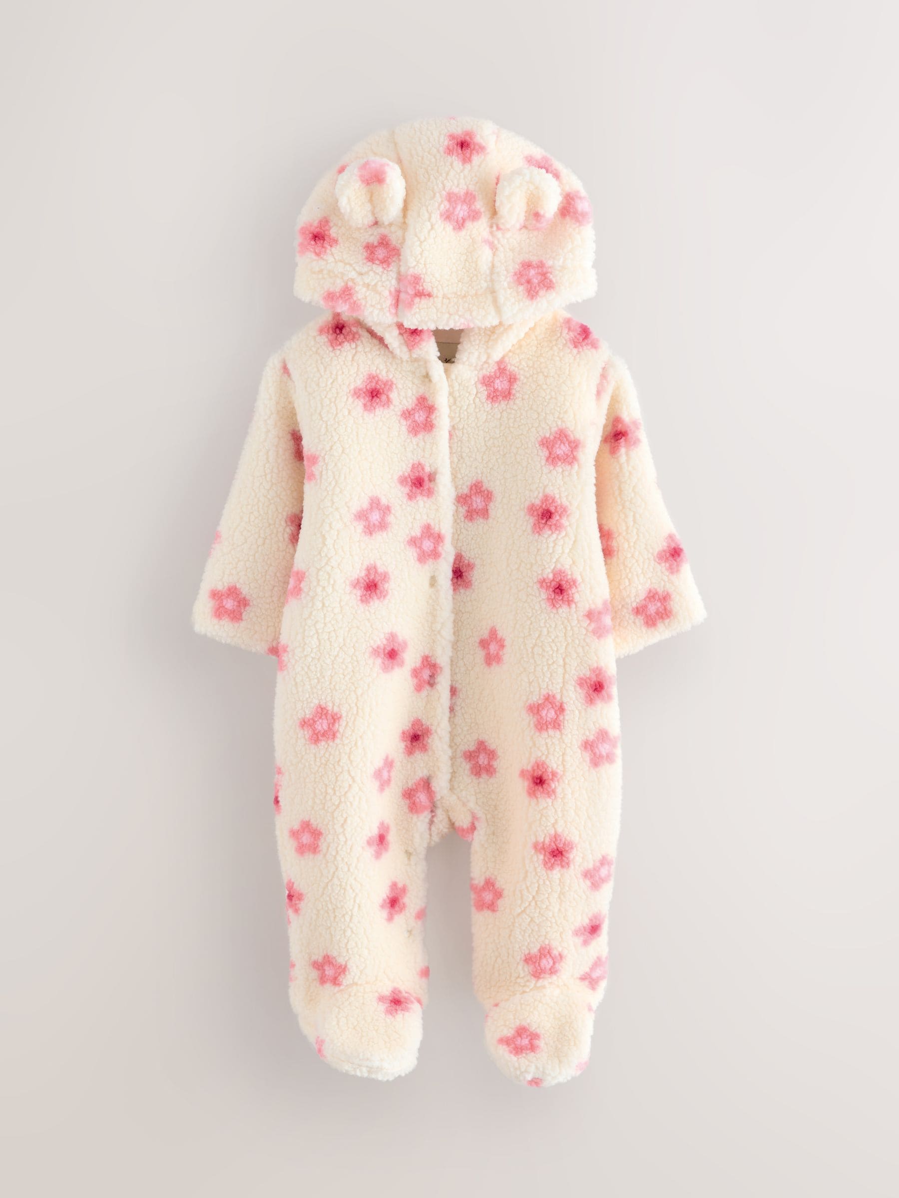 Ecru en roze bloemenprint - Baby borg kinderwagenpak met capuchon (0mnd -2jr)