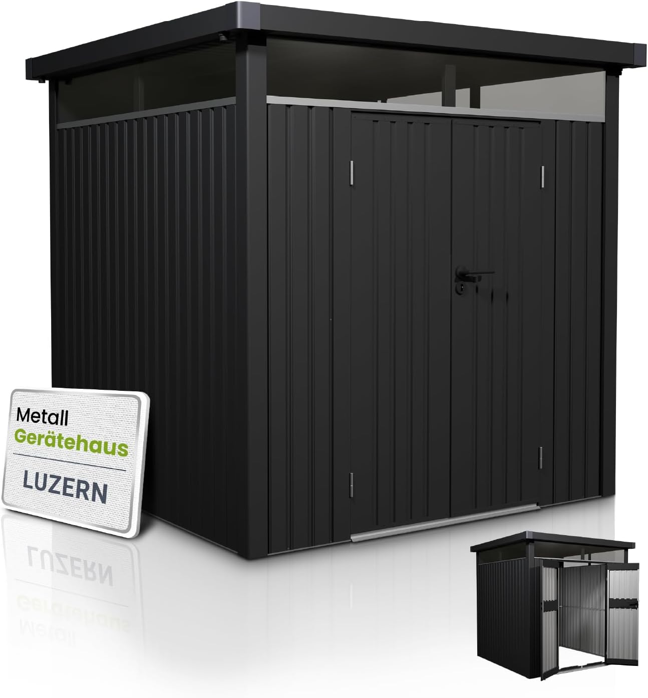 Juskys Gerätehaus Luzern M - 5,2 m² - Metall Geräteschuppen mit Türen & Fenstern - wetterfest & abschließbar - Fahrradgarage, Gartenhaus - Anthrazit