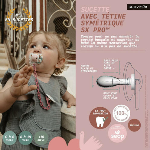 2 sucettes symétrique SX PRO - 0 à 6 mois - Gris - SUAVINEX