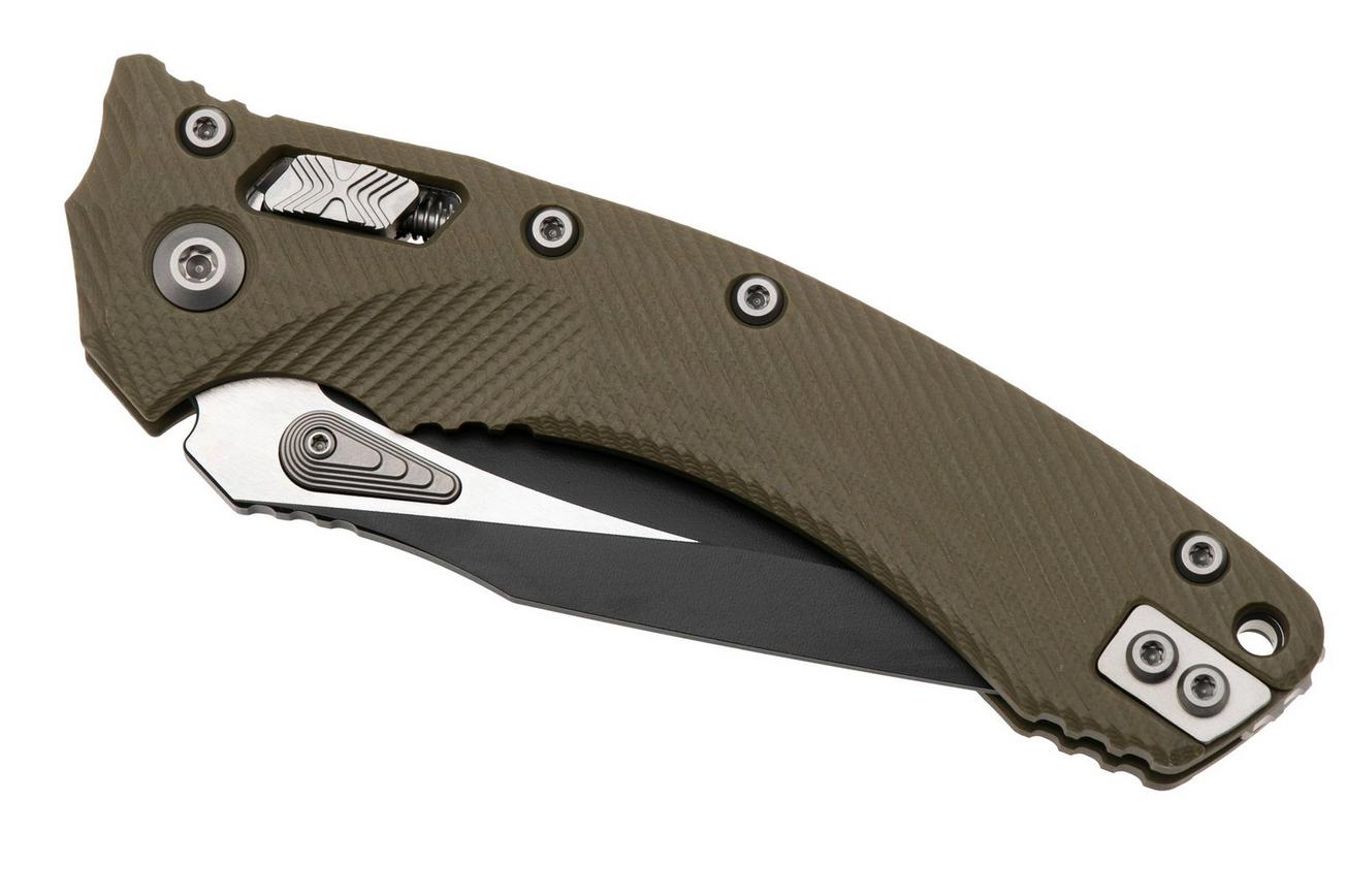 Microtech Amphibian 137RL-2FLGTOD, Two Tone Black M390MK, Fluted OD-Green G10, partly serrated zakmes